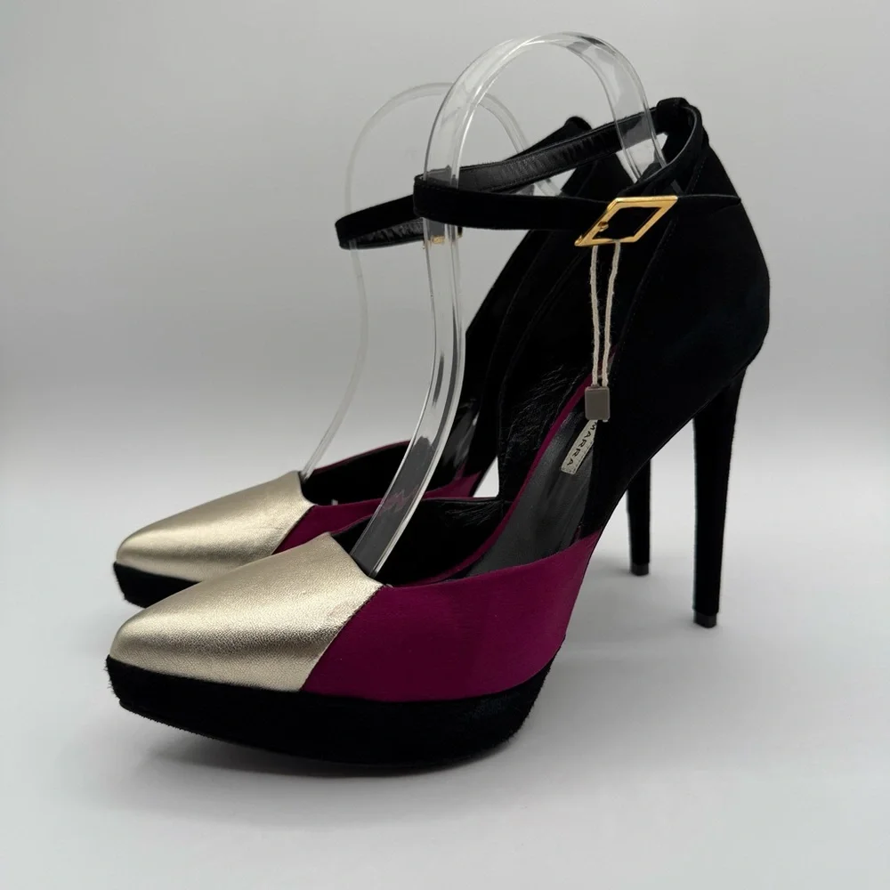Gianni Marra Bold Color-block With Ankle Strap Stiletto Pointy Toe Platform - Picture 4 of 17